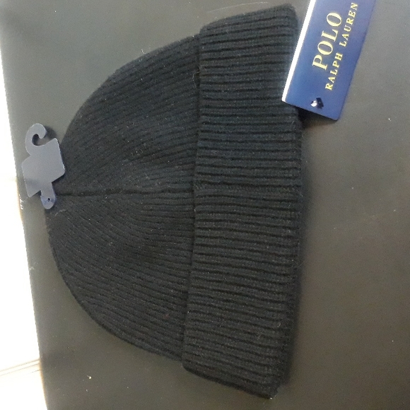 NWT Polo Ralph Lauren Signature Cuff Wool Blend Beanie - Black - Picture 4 of 7